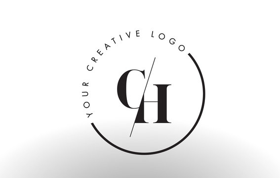 CH Serif Letter Logo Design with Creative Intersected Cut.