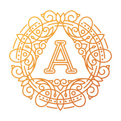 Monogram A bage logo vector illustration text letter nature leaf badge emblem line set collection sign ornament element vintage frame elegant ornament