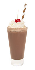  vanilla chocolate milkshake with whipped cream and cherry isolated 
