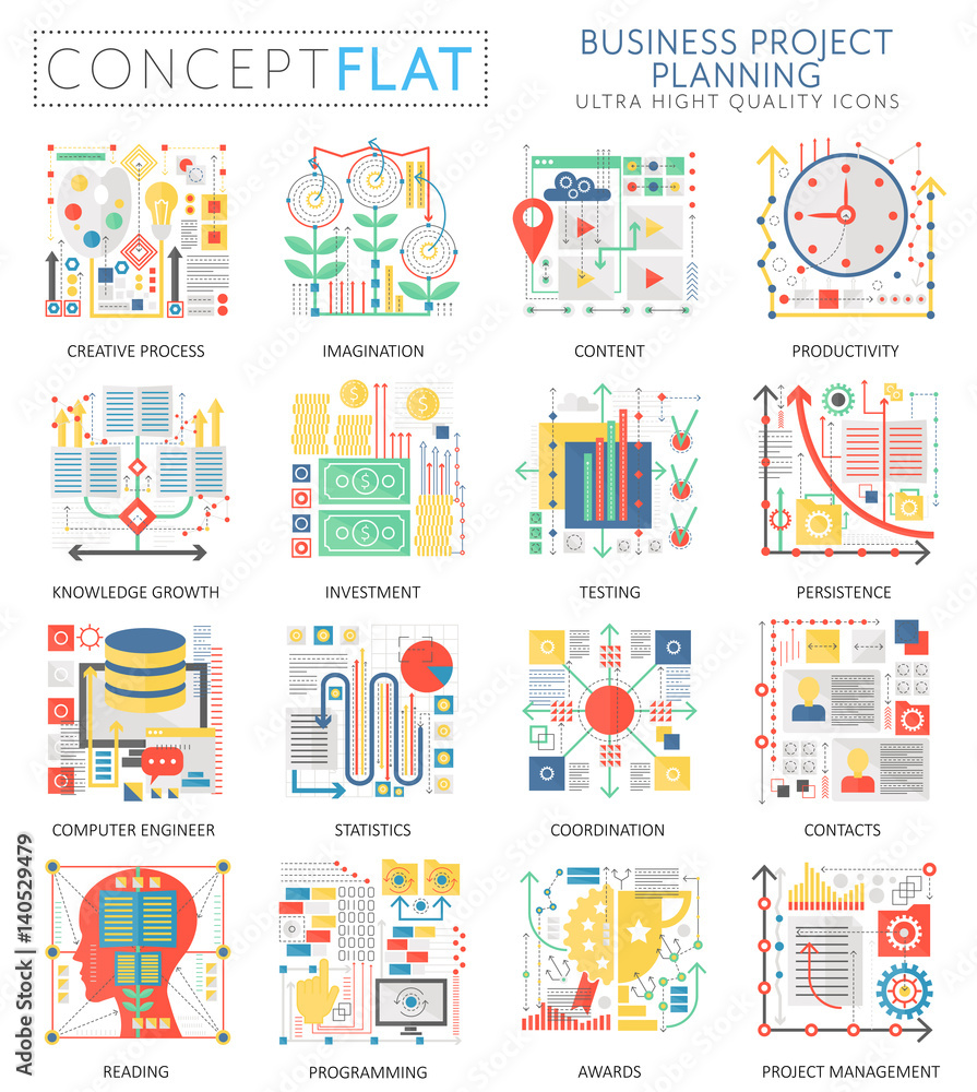 Poster infographics mini concept business finance planning icons and digital marketing for web. premium qua