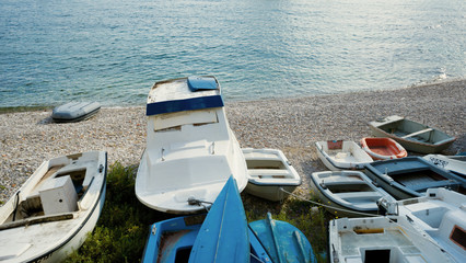 Fototapeta na wymiar Boats on Adriatic seashore. Boats, sailing, fishing concept.