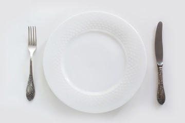 Elegance table setting with on white background. Top view.