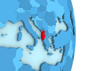 Albania on blue political globe