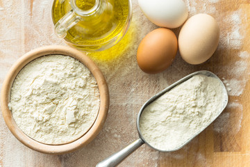 White flour and eggs.