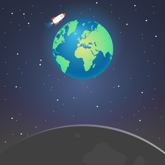 Fototapeta premium Rocket and the space. Rocket flying in space near the earth and moon. Concept. Start up, business and promotion for success.