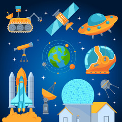 Naklejka premium Space icons set flat style vector