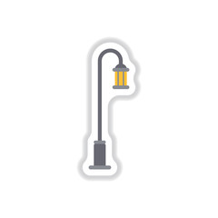 Street light icon, street lamp in paper sticker style