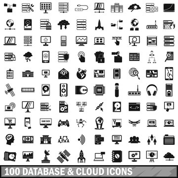 100 database and cloud icons set, simple style 