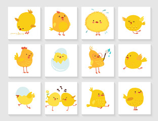 Set of easter greeting card for kids with chick