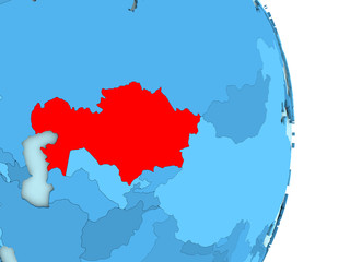 Kazakhstan on blue political globe