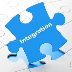 Business concept: Integration on puzzle background