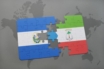 puzzle with the national flag of el salvador and equatorial guinea on a world map