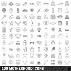 100 motherhood icons set, outline style