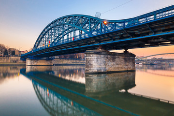 Pilsudzki bridge at sunset in Krakow, Poland