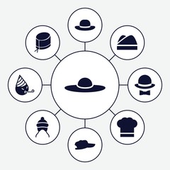 Set of 9 hat filled icons