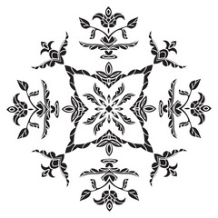 Fototapeta premium Hand drawing pattern for tile in black and white. Floral square stencil