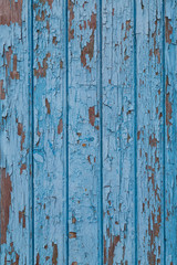 Blue vintage wood background with peeling paint horizontal