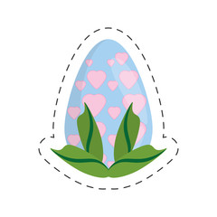 easter egg heart decoration leaves - cut line vector illustration eps 10