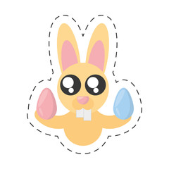 cute bunny with easter eggs - cut line vector illustration eps 10