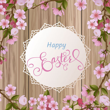 Happy Easter lettering, Gingerbread in the form of eggs. Spring holidays, Easter background. Vector illustration EPS10.