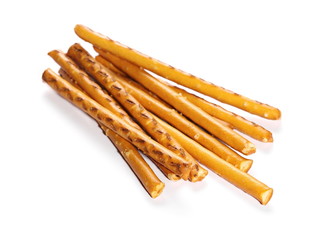 salty cracker pretzel sticks isolated on white background