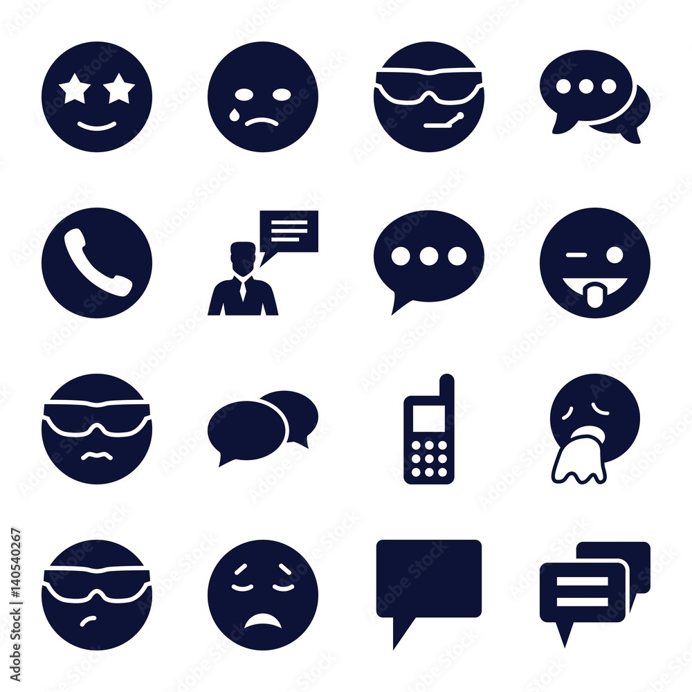 Poster set of 16 chat filled icons