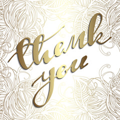 Thank you vector greeting card or postcard. Hand drawn 
design elements. Handwritten vector illustration on 
floral background. Vector illustration.