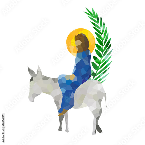 palm sunday the triumphal entry of jesus into jerusalem on a donkey with palm leaves