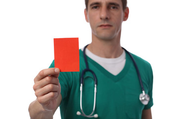Doctor showing yellow red to patient. Health care and illness concept