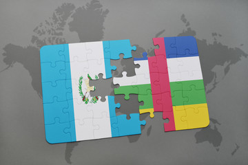 puzzle with the national flag of guatemala and central african republic on a world map
