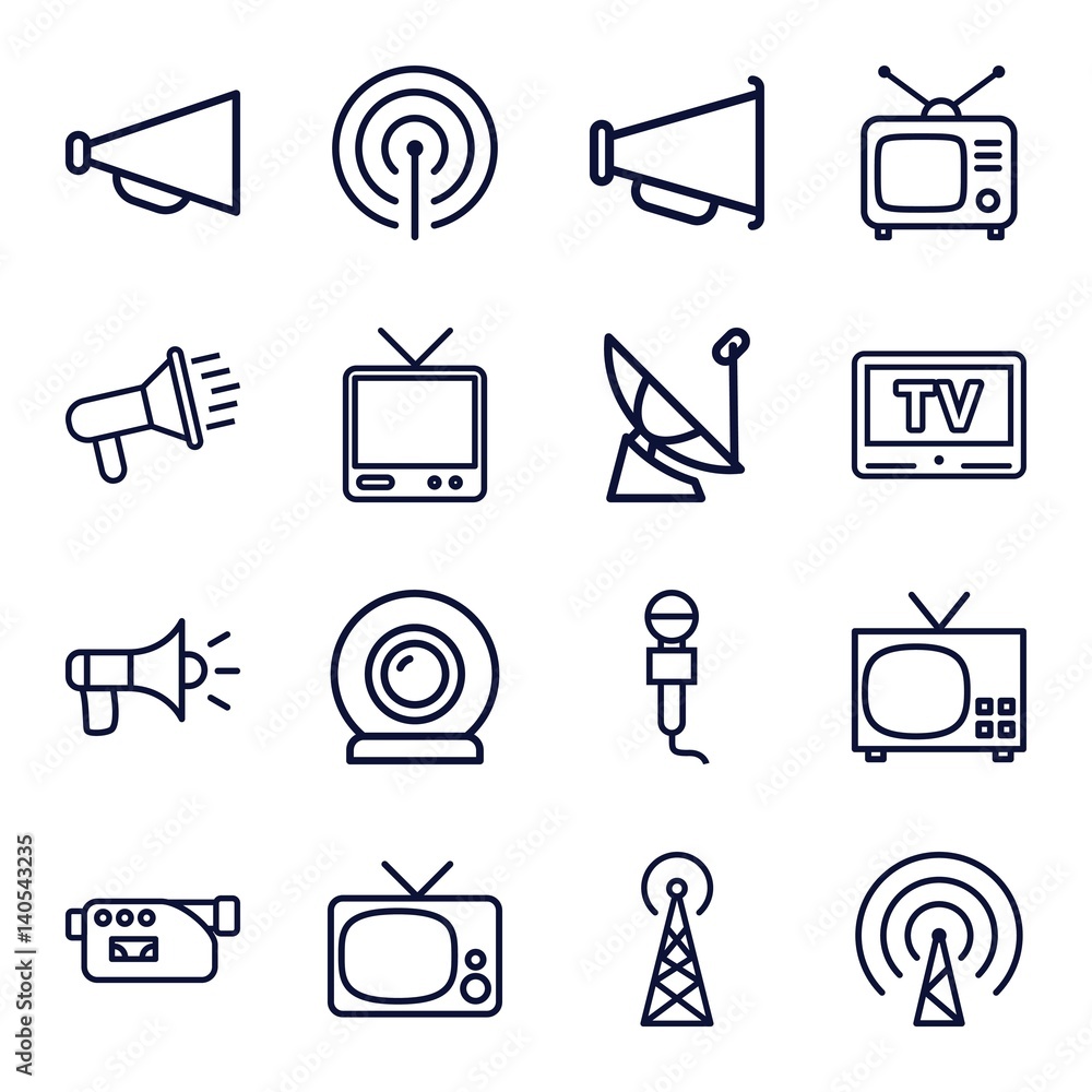 Poster set of 16 broadcast outline icons