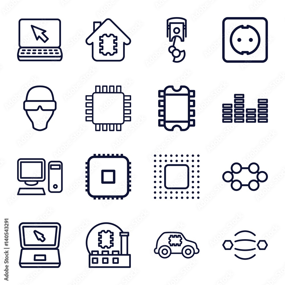 Poster set of 16 tech outline icons