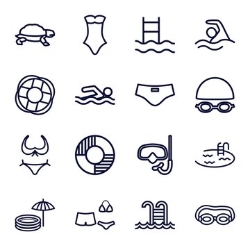 Set of 16 swim outline icons