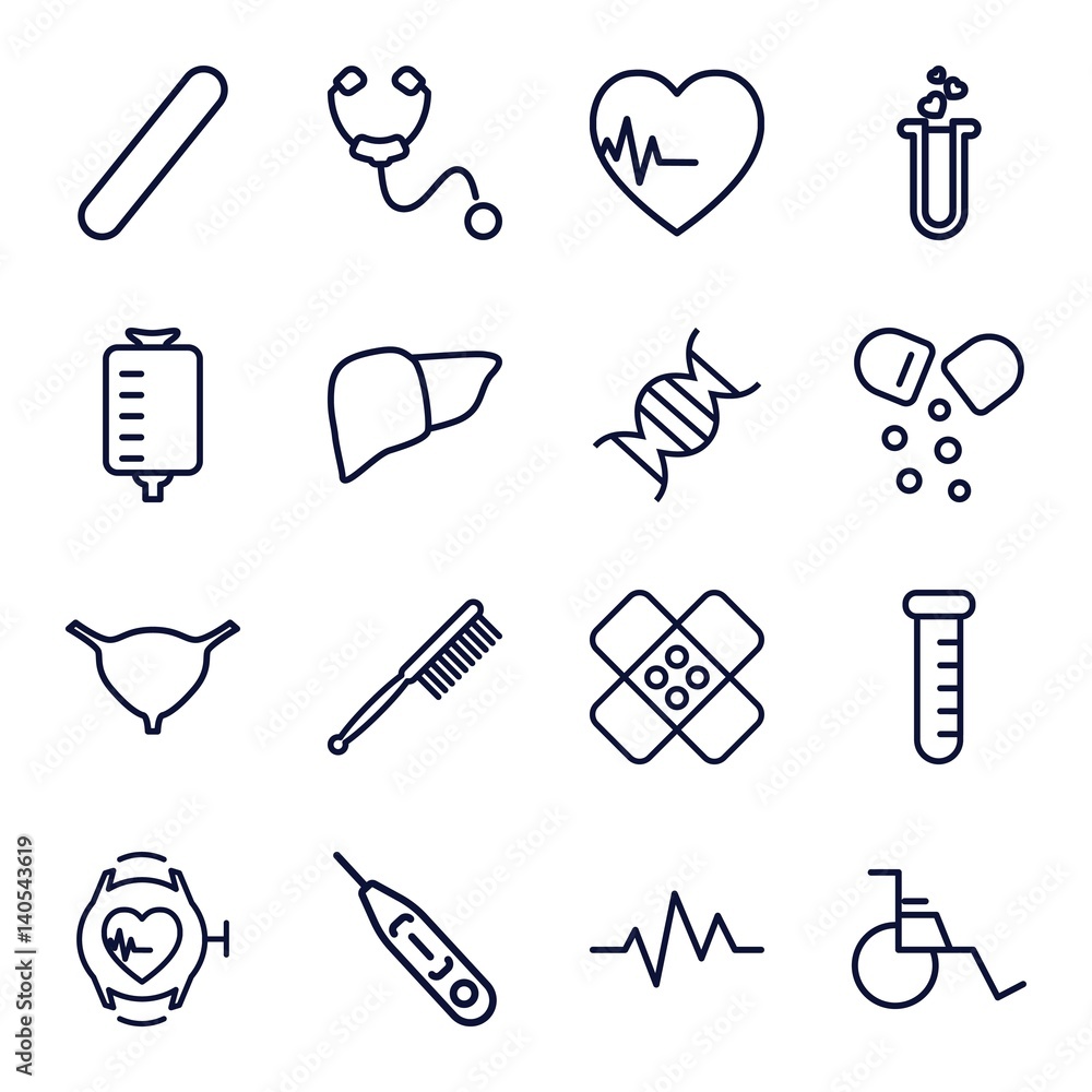 Sticker set of 16 medicine outline icons