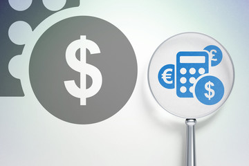 News concept:  Calculator with optical glass on digital background