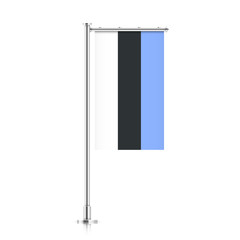 Vector banner flag of Republic of Estonia hanging on a silver metallic pole. Estonia vertical flag template isolated on a white background.