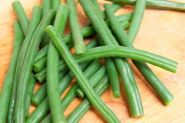Fresh green beans cooking in water