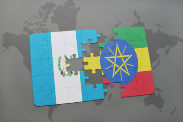 puzzle with the national flag of guatemala and ethiopia on a world map
