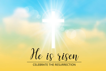 easter christian motive,with text He is risen, vector illustration, eps 10