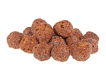 Cereal chocolate balls on white background