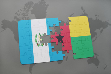 puzzle with the national flag of guatemala and guinea bissau on a world map