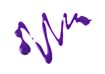 Naklejka na ściany i meble Spilled violet nail polish isolated on white background