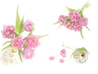 Spring collage with pink tulips
