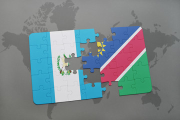 puzzle with the national flag of guatemala and namibia on a world map