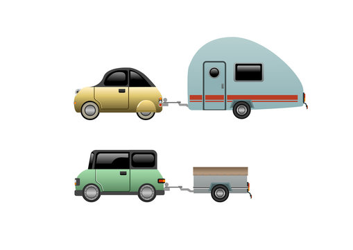 Car with  Caravan and another with a trailer. Vector illustration