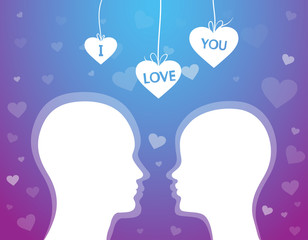 man and woman profile silhouette. Couple in love, flat style. Valentine's day card. Vector illustration