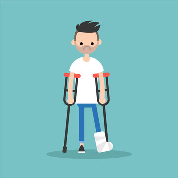 sad man with broken leg on crutches clip art preview