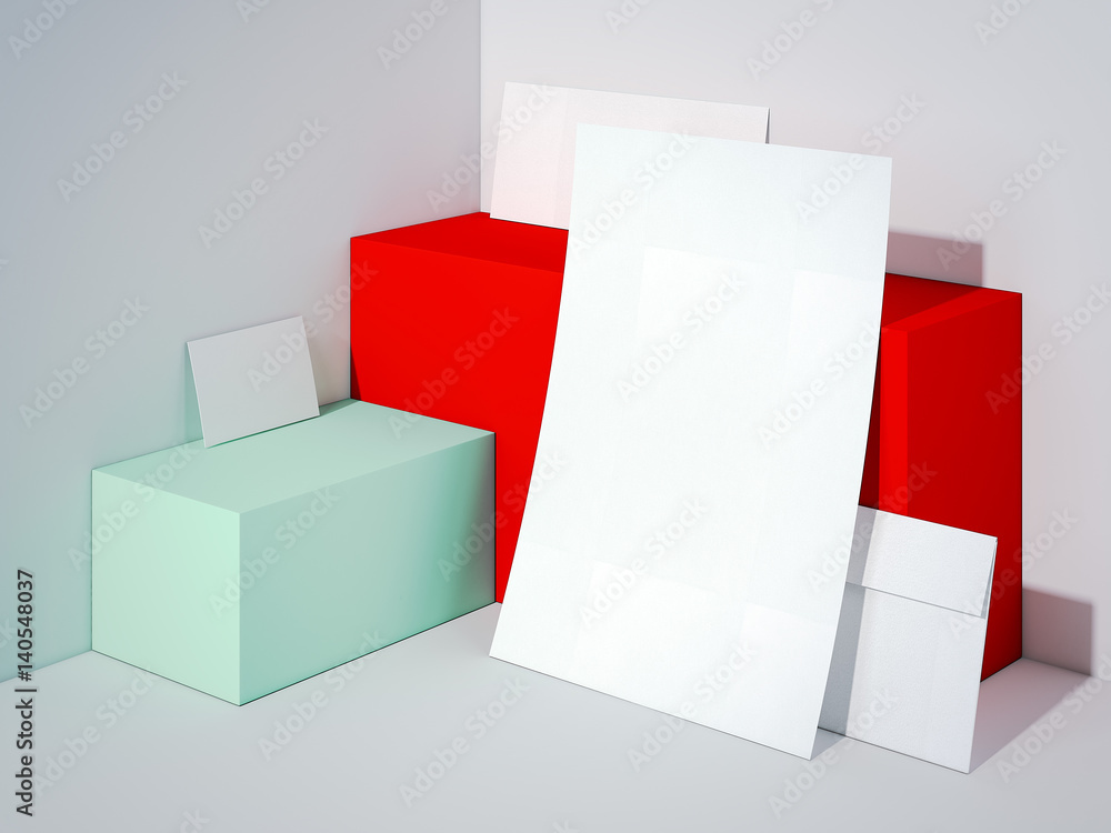 Poster white branding mockup in modern studio. 3d rendering