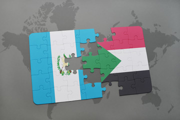 puzzle with the national flag of guatemala and sudan on a world map