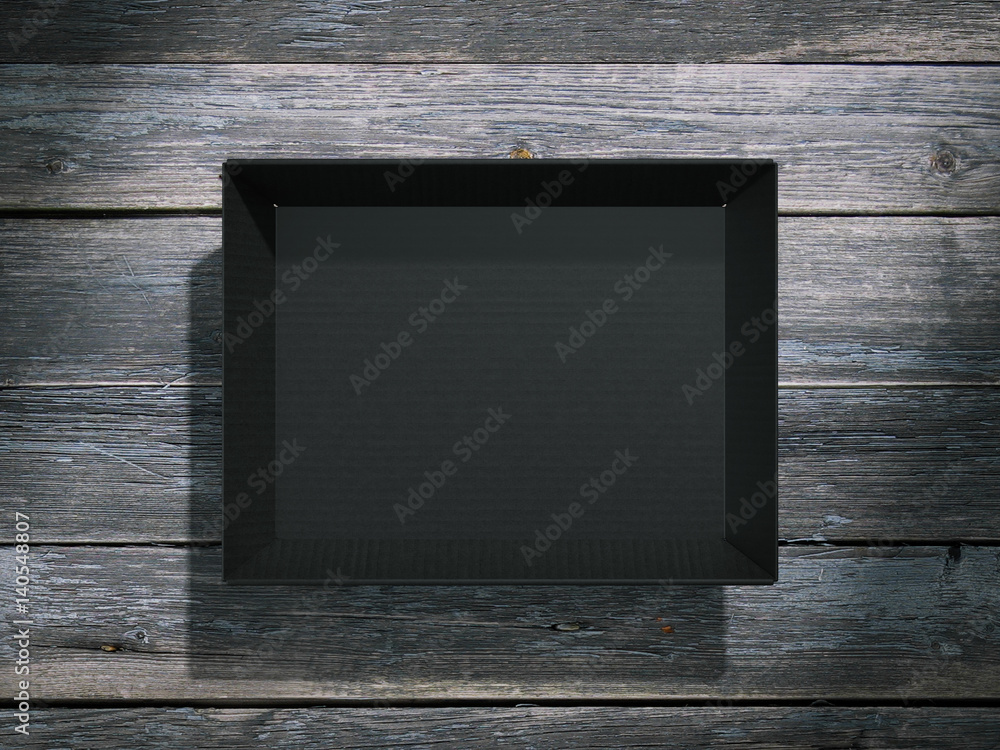 Poster opened black package. 3d rendering